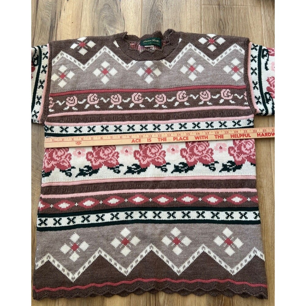 Vintage Dana Scott Sweater‎ Floral Cottage Roses Pink Brown Large Women’s - Picture 3 of 6